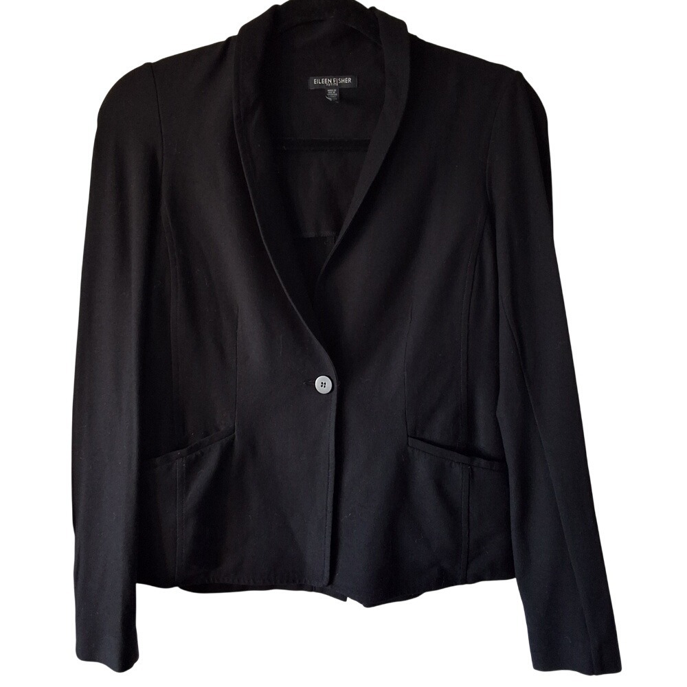 Eileen Fisher Womens Blazer Sz PP/PTP Black Washable Crepe One Button Minimalist